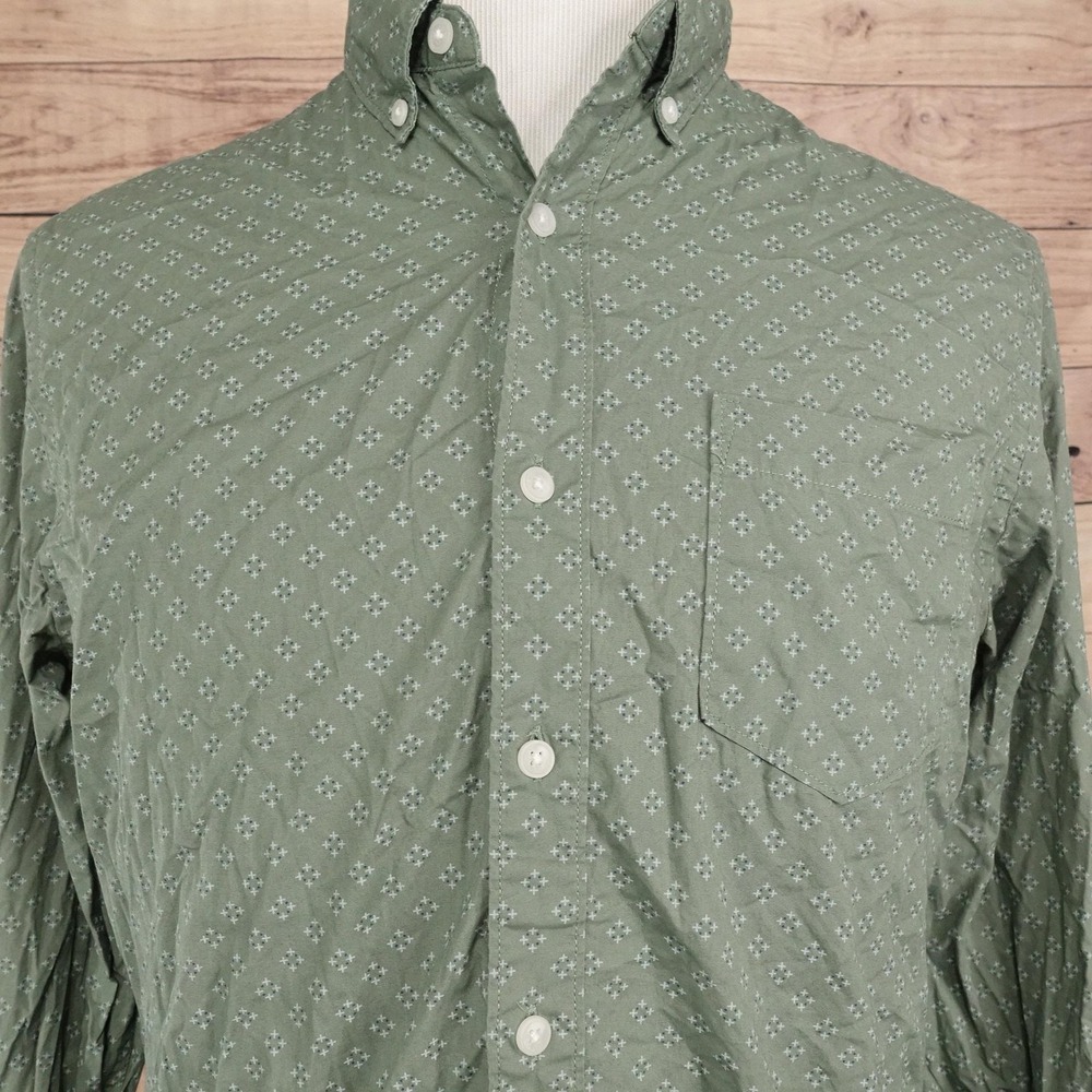 Sonoma Shirt Mens M Green Geometric Long Sleeve Button-Up Stretch Cotton Casual